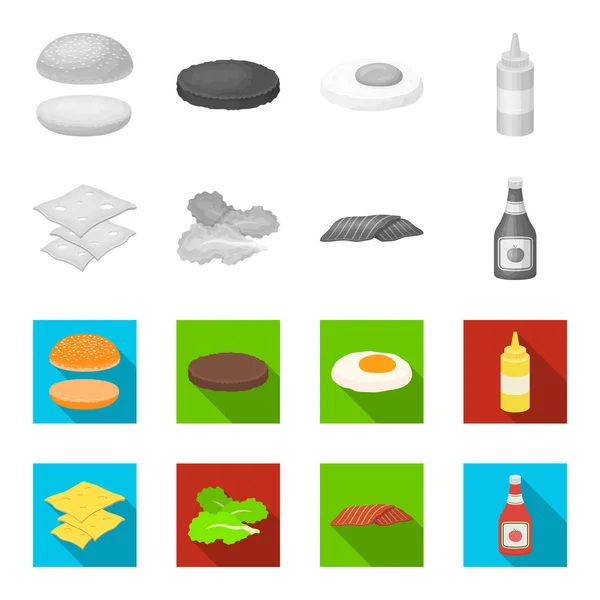 汉堡和配料单色, 平面图标集合为设计。汉堡烹饪矢量符号股票网页插图. — 图库矢量图片