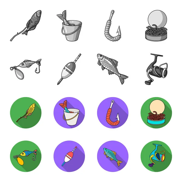 Pesca, peces, captura, gancho. Iconos de colección conjunto de pesca en monocromo, vector de estilo plano símbolo stock ilustración web . — Vector de stock