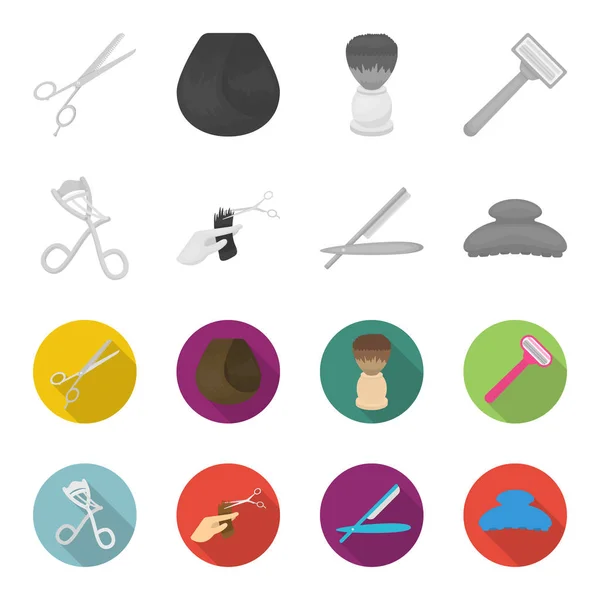 Scissors, brush, razor and other equipment. Hairdresser set collection icons in monochrome,flat style vector symbol stock illustration web. — Stock Vector