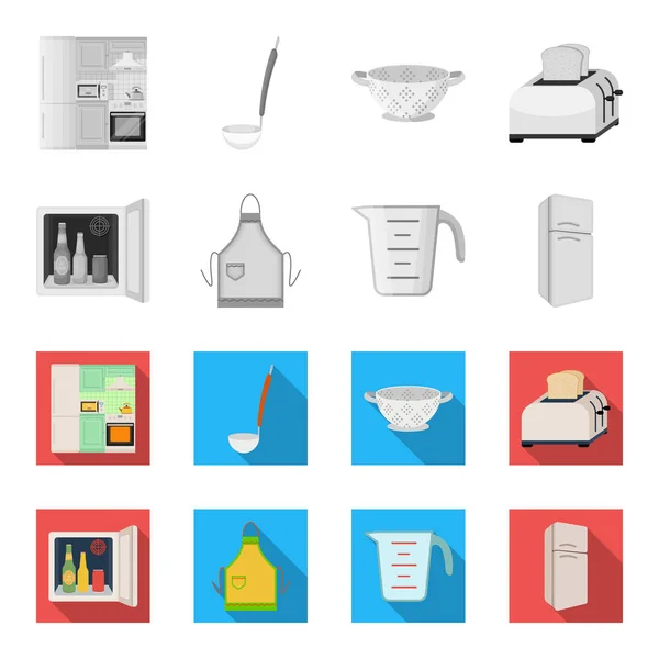 キッチン機器モノクロ、フラット アイコン デザインのセットのコレクションです。キッチンとアクセサリーのベクトル シンボル ストック web イラスト. — ストックベクタ