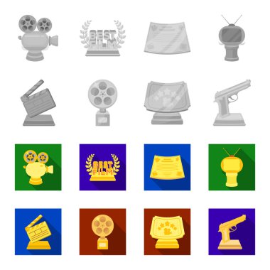 Altın tabanca, gümüş Ödülü En iyi yardımcı rol ve diğer ödüller. Film Ödülleri toplama simgeler tek renkli, düz stil vektör simge stok çizim web içinde ayarla..