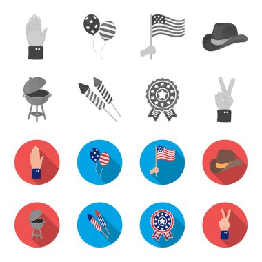 Barbekü, Selam, ebblema, zafer oylama. Vatansever gün toplama simgeler tek renkli, düz stil vektör simge stok çizim web ayarla..