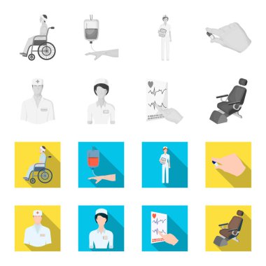 Uzman hekim, hemşire, kalp, diş sandalye kardiyogram. Tek renkli, düz stil vektör simge stok çizim web Medicineset koleksiyon simgeler.