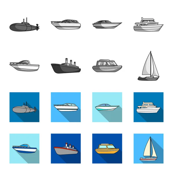 Schutzboot, Rettungsboot, Frachtdampfer, Sportyacht.Schiffe und Wassertransport Set Sammlung Symbole in monochromen, flachen Stil Vektor Symbol Stock Illustration Web. — Stockvektor