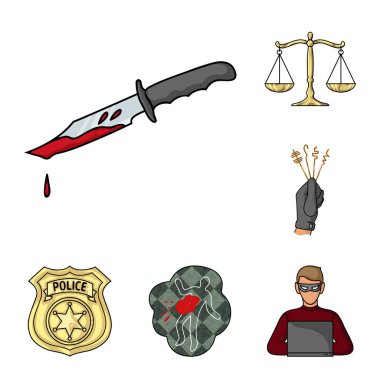 Suç ve ceza set koleksiyonu tasarım için simgeleri karikatür. Suç vektör simge stok web çizim.