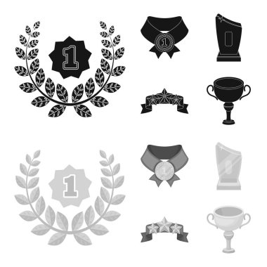 Kazanan için rekabet, Kristal Ödülü, yıldız ile bir şerit, bir madalya kırmızı şerit üzerinde ilk etapta. Ödülleri ve kupa toplama simgeler siyah, tek renkli stil vektör simge ayarla