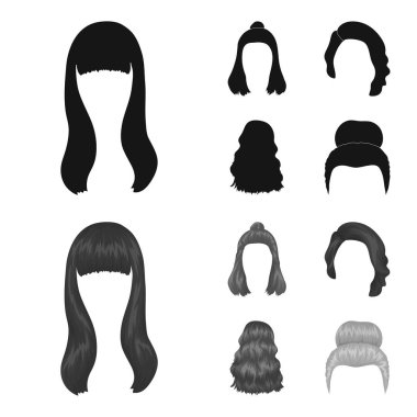 Saç uzun, kırmızı ve diğer türleri. Arka saç toplama simgeler siyah, tek renkli stil vektör simge stok çizim web içinde ayarla..