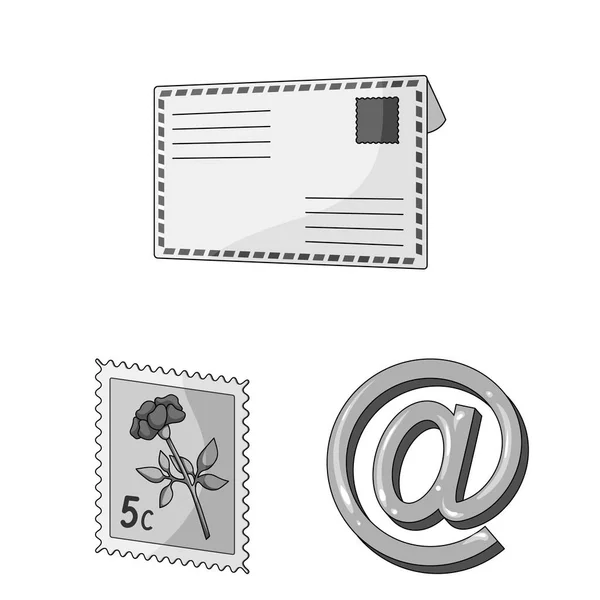 Correo y cartero iconos monocromáticos en la colección de conjuntos para el diseño. Correo y equipo vector símbolo stock web ilustración . — Vector de stock