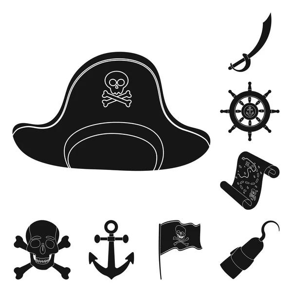 Pirata, ladrón de mar iconos negros en la colección de conjuntos para el diseño. Tesoros, atributos vector símbolo stock web ilustración . — Vector de stock