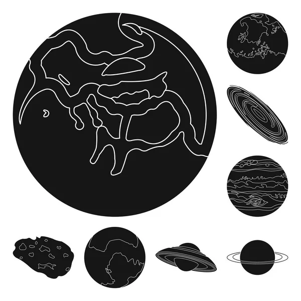 Planety sluneční soustavy černé ikony v nastavení kolekce pro design. Vesmír a astronomie symbol akcií webové vektorové ilustrace. — Stockový vektor