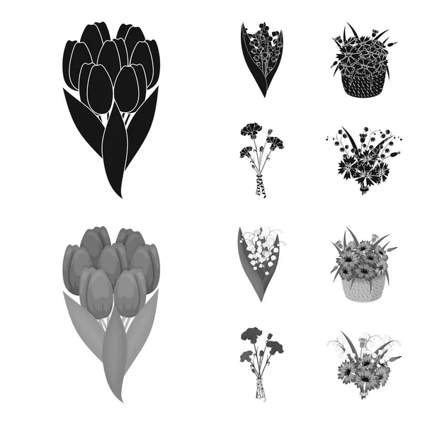 A bouquet of fresh flowers black,monochrome icons in set collection for design. Various bouquets vector symbol stock web illustration. — Stock Vector