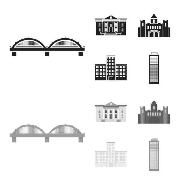 Museum, bridge, castle, hospital.Building set collection icons in black, monochrome style vector symbol stock illustration web . — стоковый вектор