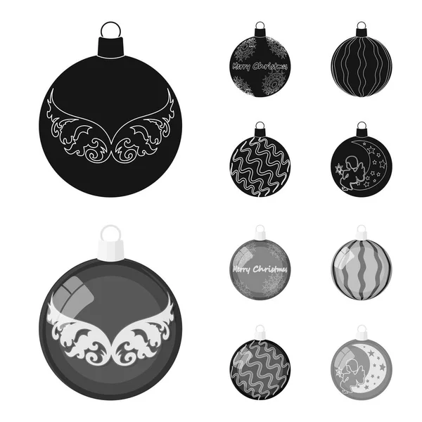 Nieuwjaar speelgoed zwart, zwart-wit pictogrammen in set collectie voor design. Kerstballen voor een treevector symbool voorraad web illustratie. — Stockvector