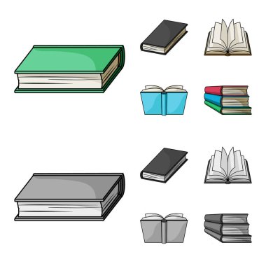 Çeşitli kitaplar. Kitap toplama simgeler çizgi film, tek renkli stil vektör simge stok çizim web ayarla..