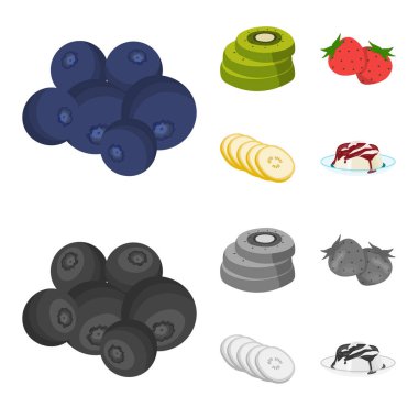 Meyve ve diğer gıda. Yiyecek toplama simgeler çizgi film, tek renkli stil vektör simge stok çizim web ayarla..