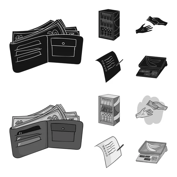 Kauf, Waren, Einkaufen, Vitrine .Supermarkt Set Sammlung Symbole in schwarz, monochromen Stil Vektor Symbol Stock Illustration Web. — Stockvektor