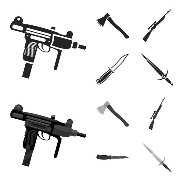Ax, rifle de atirador automático, faca de combate. Armas conjunto coleção ícones em preto, estilo monocromático símbolo vetorial estoque ilustração web . — Vetor de Stock
