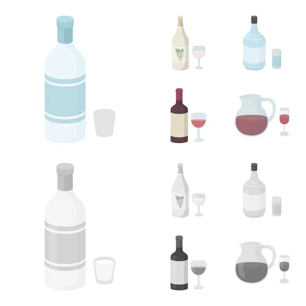 Beyaz şarap, kırmızı şarap, cin, sangria. Alkol toplama simgeler çizgi film, tek renkli stil vektör simge stok çizim web ayarla.. — Stok Vektör
