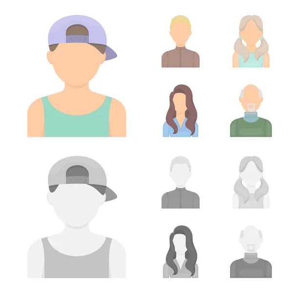 Blond, kale man van de jongen, meisje met staarten, vrouw. Avatar instellen collectie iconen in de tekenfilm, zwart-wit stijl vector symbool stock illustratie web. — Stockvector