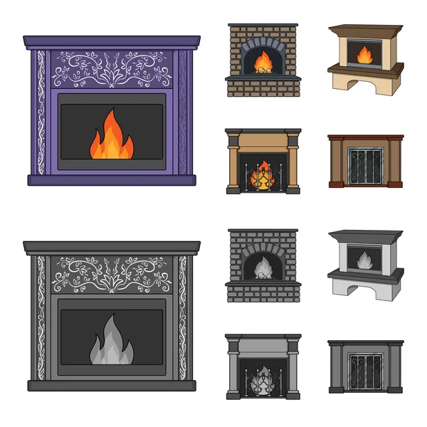 Fire, warmth and comfort.Fireplace set collection icons in cartoon, monochrome style vector symbol stock illustration web . — стоковый вектор