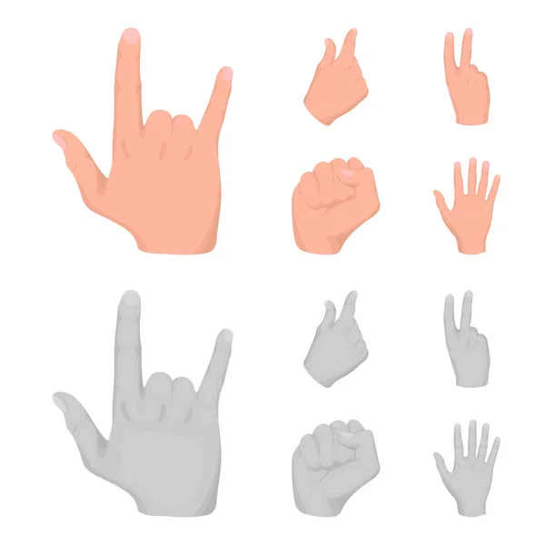 Offene Faust, Sieg, Geiz. Handgesten Set Sammlung Symbole in Cartoon, monochromen Stil Vektor Symbol Stock Illustration Web. — Stockvektor