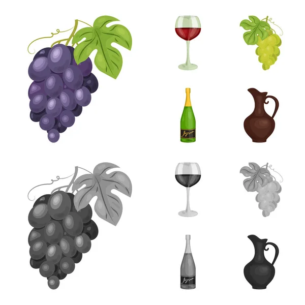 Стакан червоного вина, шампанське, глечик з вином, пучок. Виробничий набір колекційних значків у мультфільмі, монохромний стиль Векторний символ стокової ілюстрації веб . — стоковий вектор