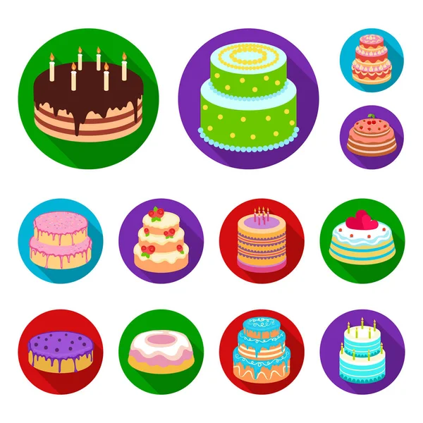 Pasta ve tatlı düz simgeler set koleksiyonu tasarım için. Tatil kek vektör simge stok web çizim.