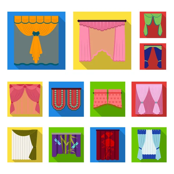 Различные виды штор плоские иконки в коллекции наборов для дизайна. Занавески и лямбрекены векторные символы . — стоковый вектор