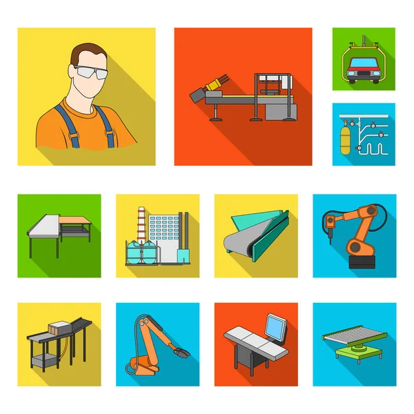 Ekipman ve makine düz simgeler set koleksiyonu tasarım için. Fabrika vektör simge stok web çizim teknik ilerleme.