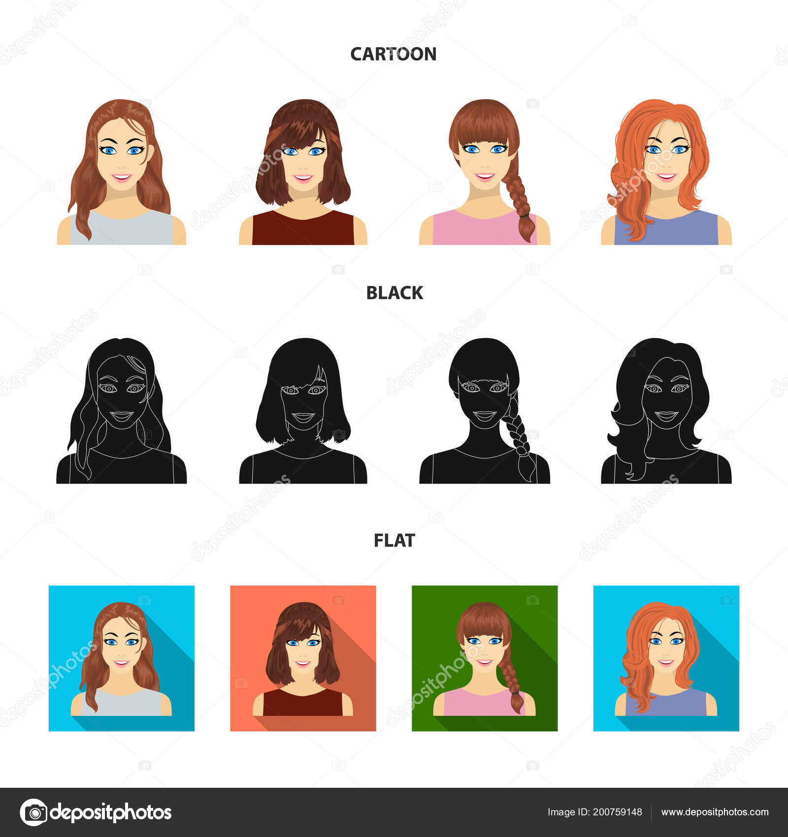 photo Cartoon Female Hairstyles depositphotos