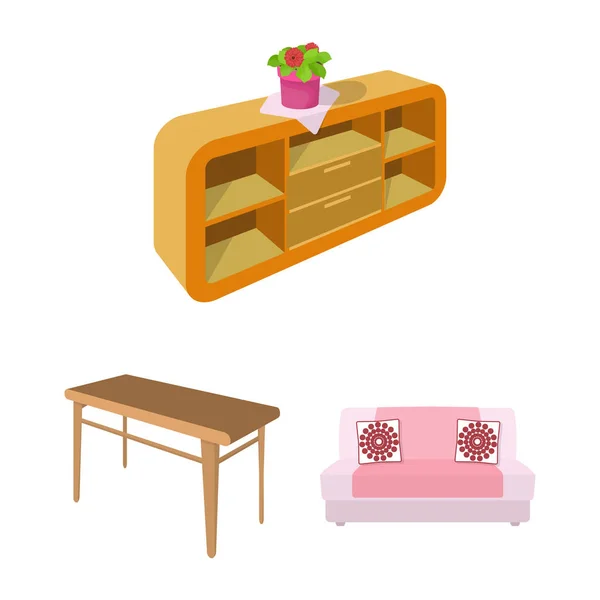 Muebles e iconos de dibujos animados interiores en la colección de conjuntos para el diseño. Muebles para el hogar vector isométrico símbolo stock web ilustración . — Archivo Imágenes Vectoriales