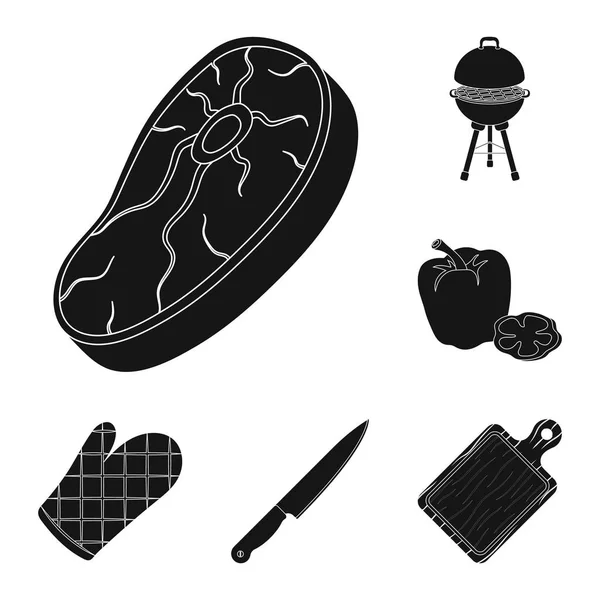 Barbacoa y equipamiento iconos negros en colección de set para diseño. Picnic y comida frita vector símbolo stock web ilustración . — Archivo Imágenes Vectoriales