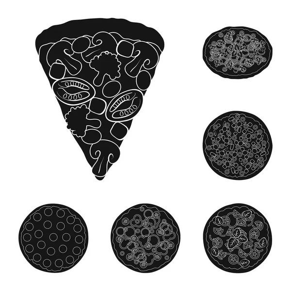 Set koleksiyonu tasarım için farklı pizza siyah simgeler. Pizza yemek vektör simge stok web çizim. — Stok Vektör