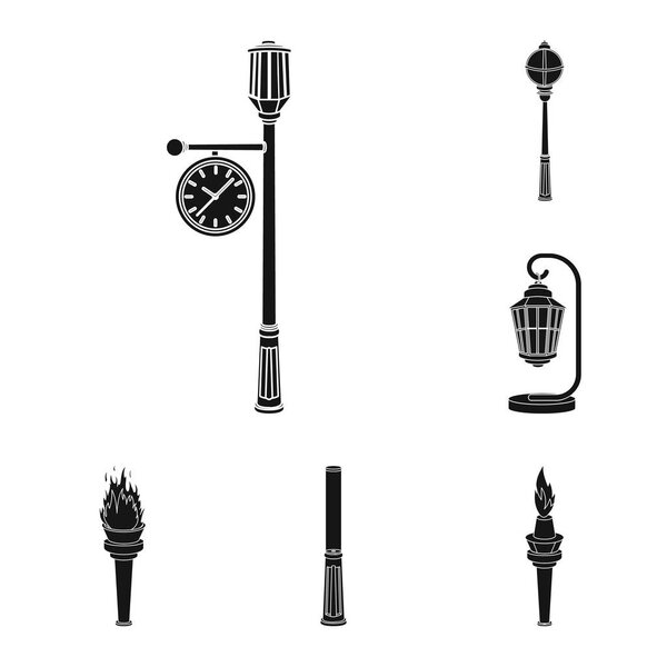 Lamp post black icons in set collection for design. Lantern and lighting vector symbol stock web illustration.