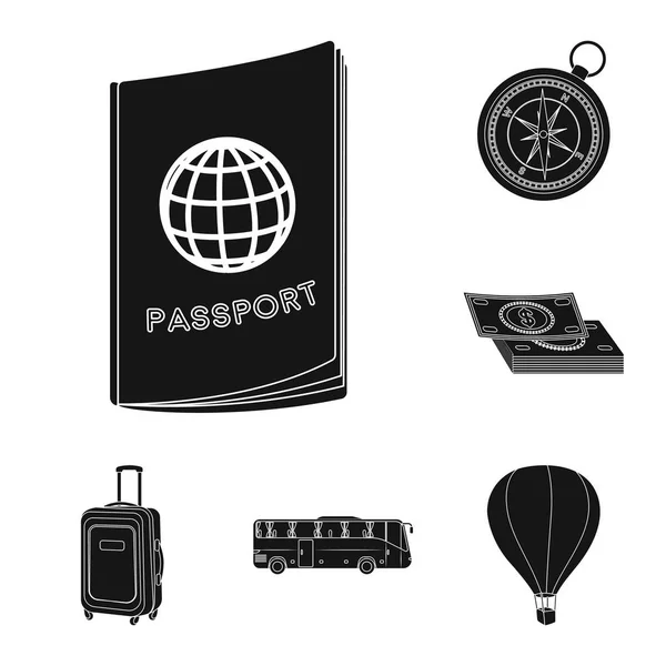 Hvil og rejse sorte ikoner i sæt kollektion til design. Transport, turisme vektor symbol lager web illustration . – Stock-vektor