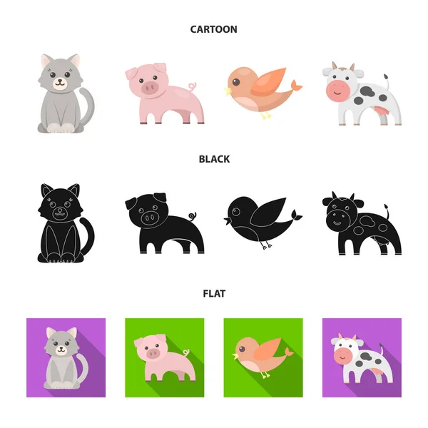 Un dessin animé irréaliste, noir, animaux plats icônes dans la collection ensemble pour le design. Jouet animaux vecteur symbole stock web illustration . — Image vectorielle