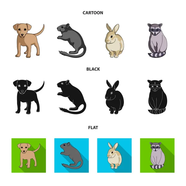 Cachorro, roedor, conejo y otras especies de animales.Los animales establecen iconos de colección en dibujos animados, negro, estilo plano símbolo vectorial stock illustration web . — Vector de stock