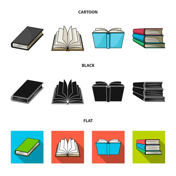 Olika typer av böcker. Böcker som samling ikoner i tecknad, svart, platt stil vektor symbol stock illustration web. — Stock vektor