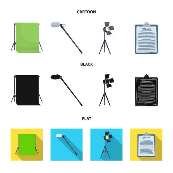 Hromakey, script and other equipment. Making movies set collection icons in cartoon,black,flat style vector symbol stock illustration web. — Stock Vector