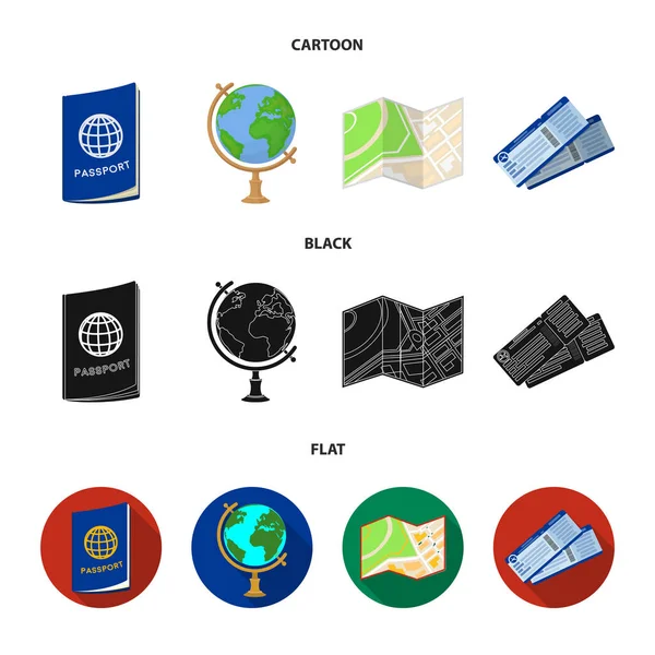 Vacaciones, viajes, pasaporte, globo. Descanso y viaje conjunto colección iconos en dibujos animados, negro, plano estilo vector símbolo stock ilustración web . — Vector de stock