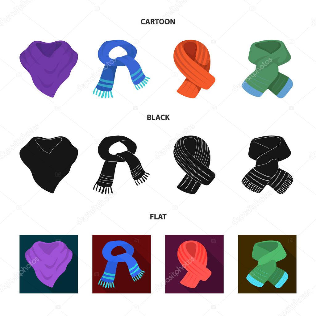 Various kinds of scarves, scarves and shawls. Scarves and shawls set collection icons in cartoon,black,flat style vector symbol stock illustration .