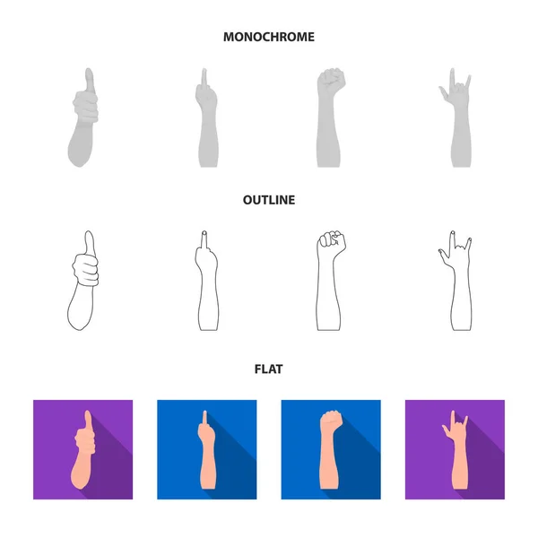 Sign Language flat, outline, monochrome icons in set collection for design.Emotional part of communication vector symbol stock web illustration . — стоковый вектор