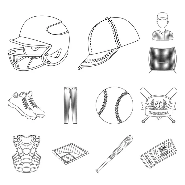 Honkbal Kenmerken Overzicht Pictogrammen Set Collectie Voor Design Honkballer Apparatuur — Stockvector