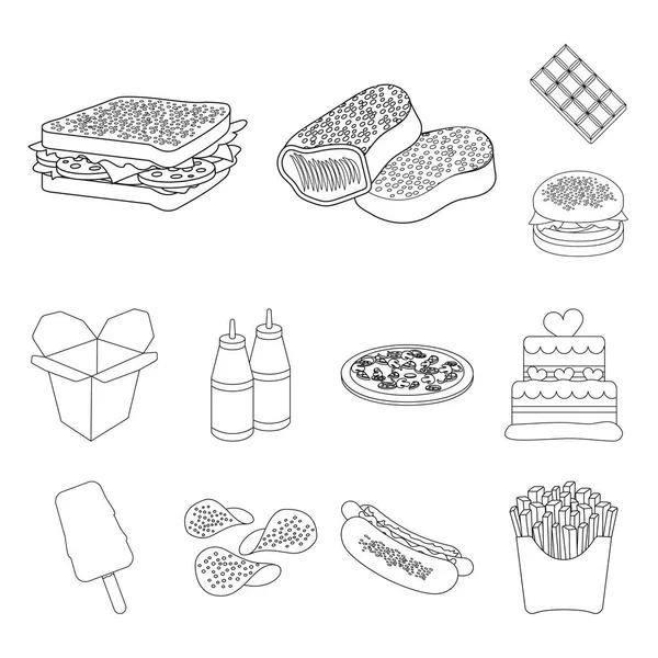 Icone di contorno fast food nella collezione set per il design.Alimenti da semilavorati simbolo vettoriale stock web illustrazione . — Vettoriale Stock