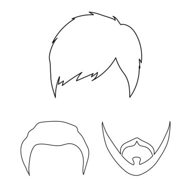 Bıyık ve sakal, saç set koleksiyonu tasarım için simgeleri anahat. Şık saç kesimi vektör simge stok web çizimi.