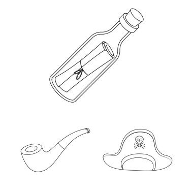 Korsan, deniz soyguncu anahat simgeleri set koleksiyonu tasarım için. Hazineler, öznitelikleri sembol stok web illüstrasyon vektör.