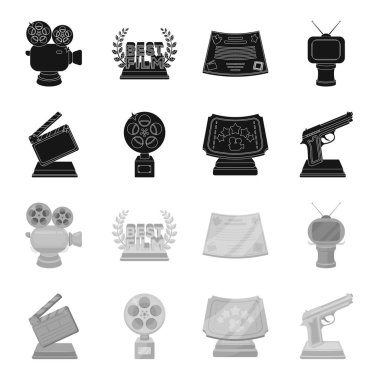 Altın tabanca, Gümüş ödülü en iyi yardımcı rol ve diğer ödüller. Küme toplama simgeler siyah, tek renkli stil vektör simge stok çizim web içinde Film Ödülleri.