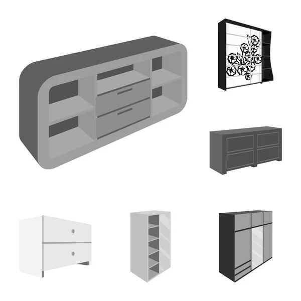 Muebles de dormitorio iconos monocromáticos en colección de conjuntos para el diseño. Muebles de madera modernos vector isométrico símbolo stock web ilustración . — Vector de stock