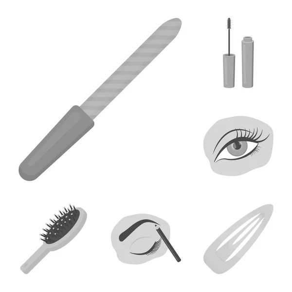 Trucco e cosmetici icone monocromatiche nella collezione set per il design. Trucco e attrezzature vettoriale simbolo stock web illustrazione . — Vettoriale Stock