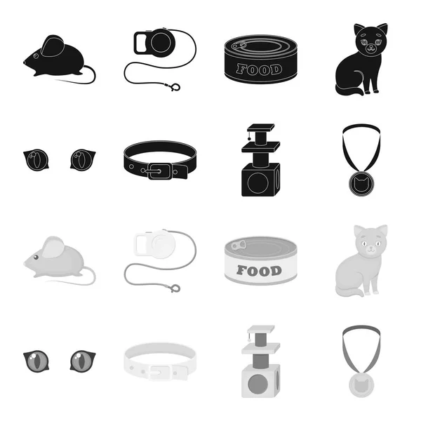Yeux de chat, un collier, une maison pour un chat, une médaille sur un ruban. Ensemble de chat icônes de la collection en noir, symbole vectoriel de style monochrome illustration web . — Image vectorielle